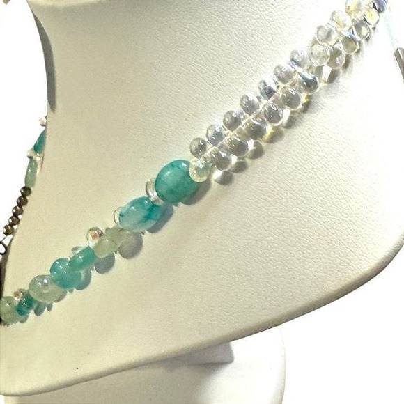 Vintage‎ Artisan Handmade Beaded Necklace & Earrings Set Teal Blue Green - Picture 6 of 7